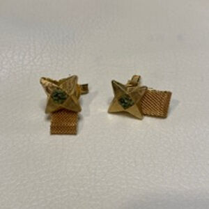 Vintage Gold Tone Men's Cufflinks with Green Stone